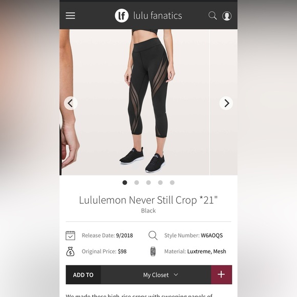 Lululemon Never Still Crop‎ - Picture 1 of 14